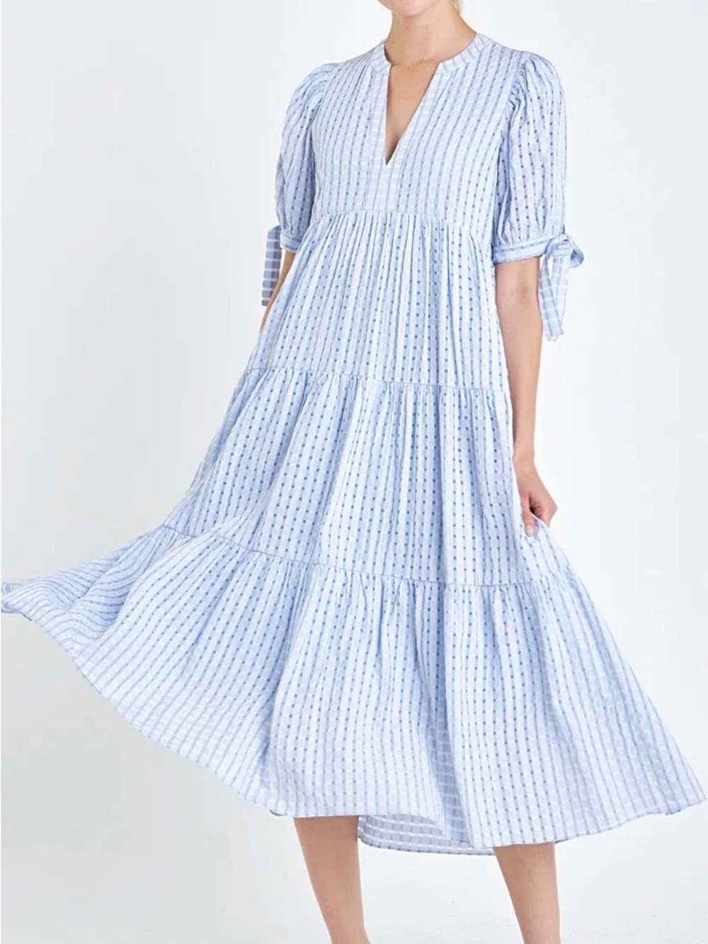 English Factory gingham tiered midi dress